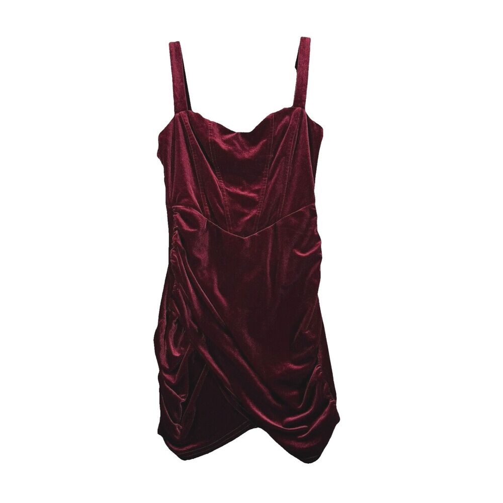 Cider Dress Womens‎ Small Red Velvet Corset Cami Mini Ruched Clubwear Date Night